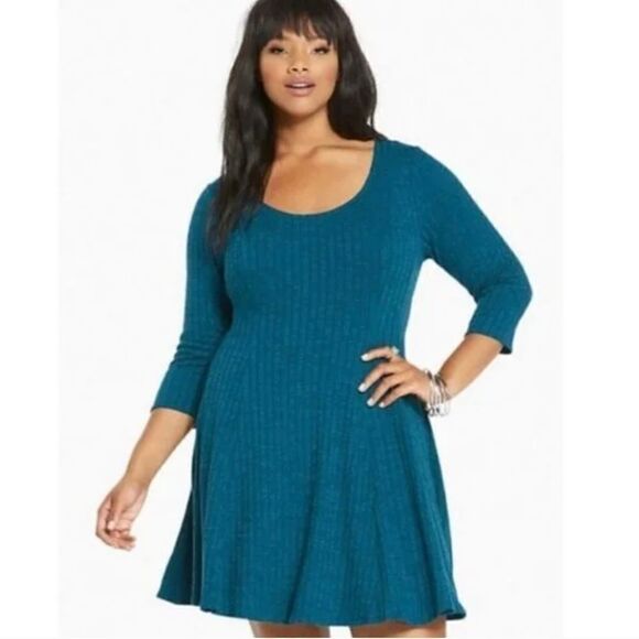 TORRID Teal Sweater Skater Dress Size 0X - Picture 2 of 14